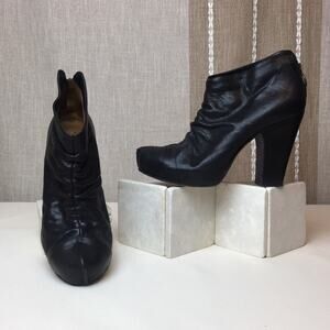 Fiorentini‎ & Baker Leather Chunky Heel Ankle Boots, Black, Sz 9.5